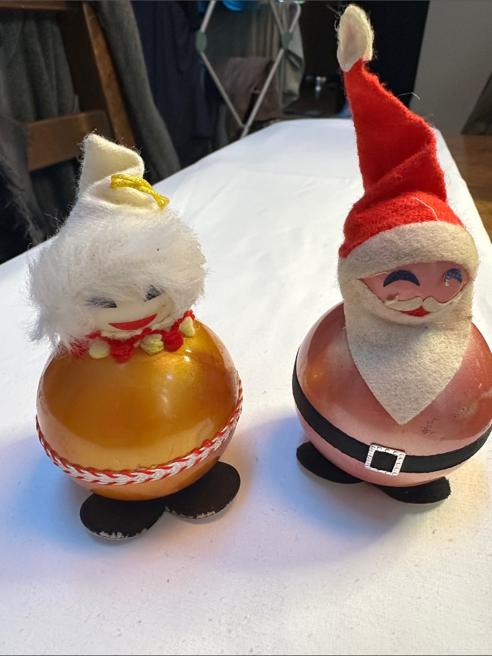 Santa and Mrs Claus vintage ornaments